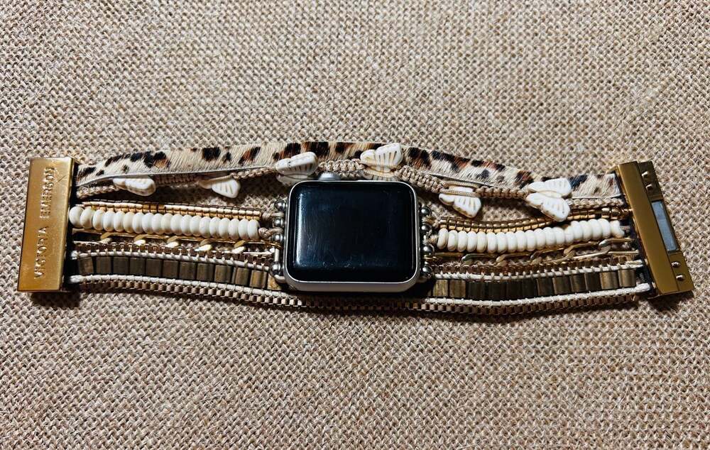 Victoria Emerson Leopard Print and Beaded Multi-Strand Apple Watch Strap